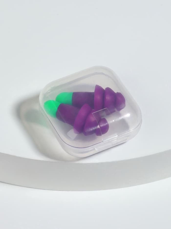 Беруши, 3×1.3 см, в футляре, фасовка 10 шт., силиконовые, фиолетовый/зелёный
