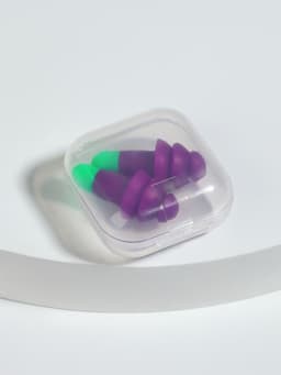 Беруши, 3×1.3 см, в футляре, фасовка 10 шт., силиконовые, фиолетовый/зелёный