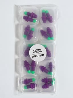 Беруши, 3×1.3 см, в футляре, фасовка 10 шт., силиконовые, фиолетовый/зелёный