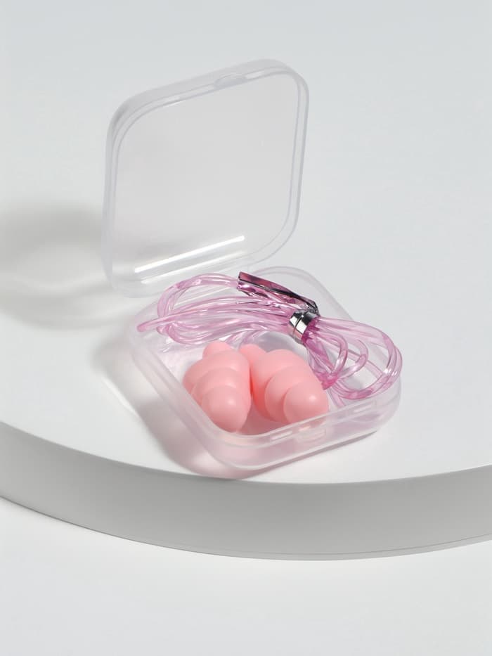 Беруши на шнурке, 3×1.5 см, в футляре, фасовка 10 шт., силиконовые, розовые
