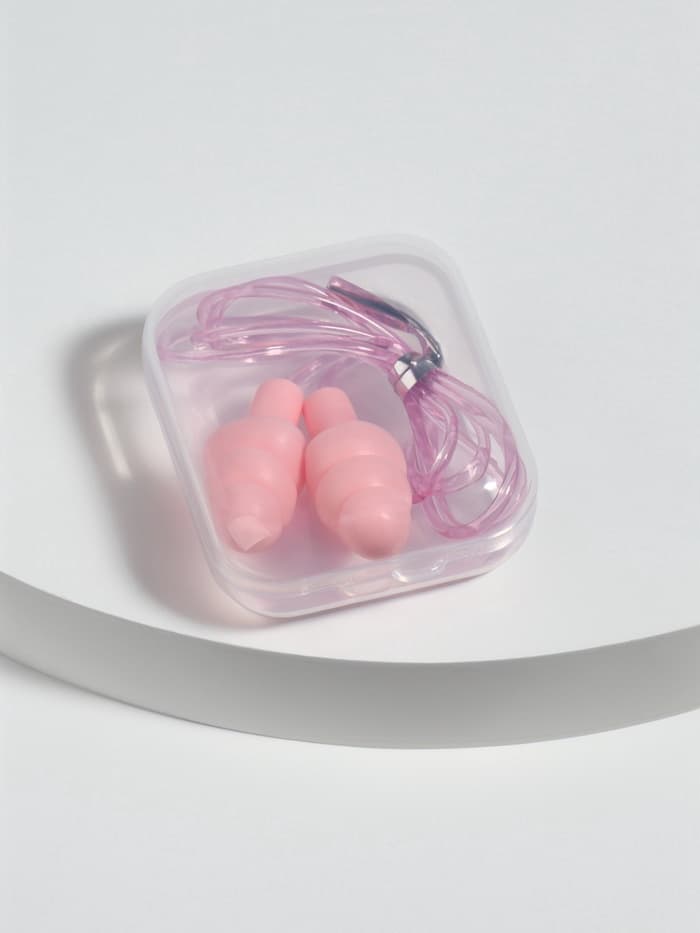 Беруши на шнурке, 3×1.5 см, в футляре, фасовка 10 шт., силиконовые, розовые