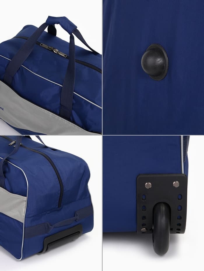 Сумка дорожная на 2 колёсах, отдел на молнии, наружный карман, синий/серый