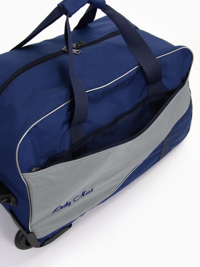 Сумка дорожная на 2 колёсах, отдел на молнии, наружный карман, синий/серый