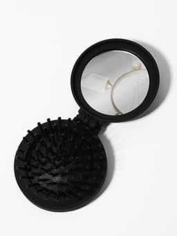 Расчёска массажная «Классика», складная, с зеркалом, 7×2.5 см, матовая, чёрная