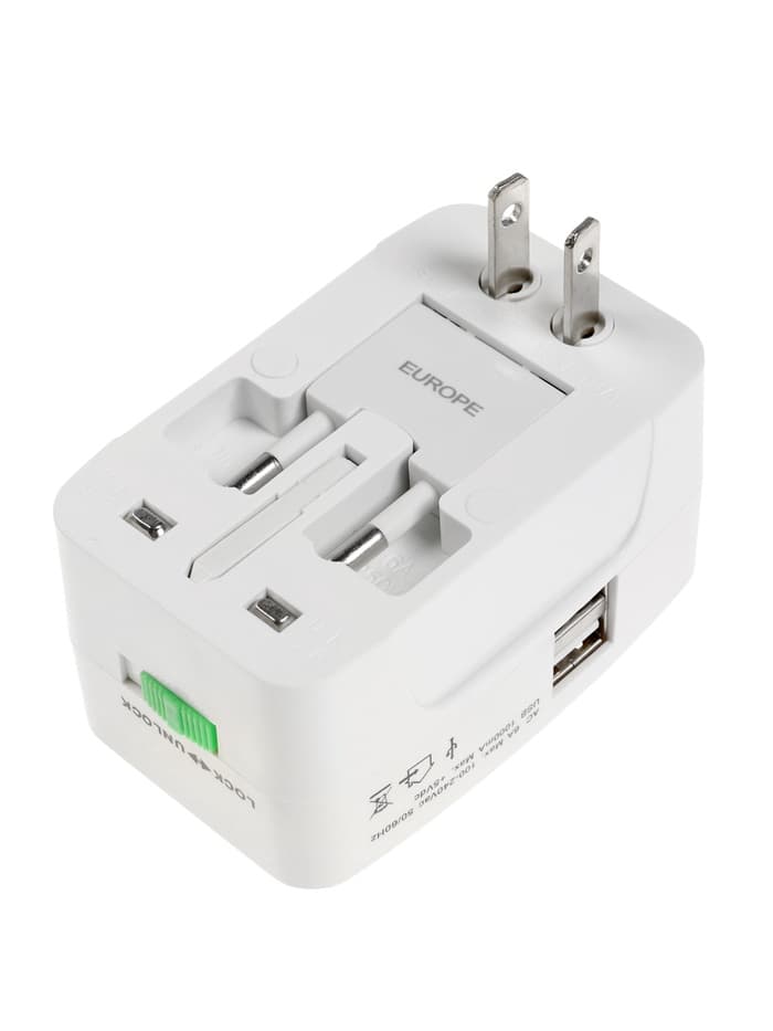 Адаптер универсальный 5 в 1, 6 А, 2 USB-A, 220 В, белый