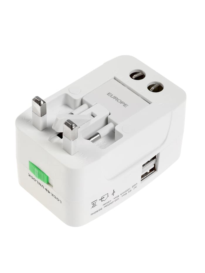 Адаптер универсальный 5 в 1, 6 А, 2 USB-A, 220 В, белый