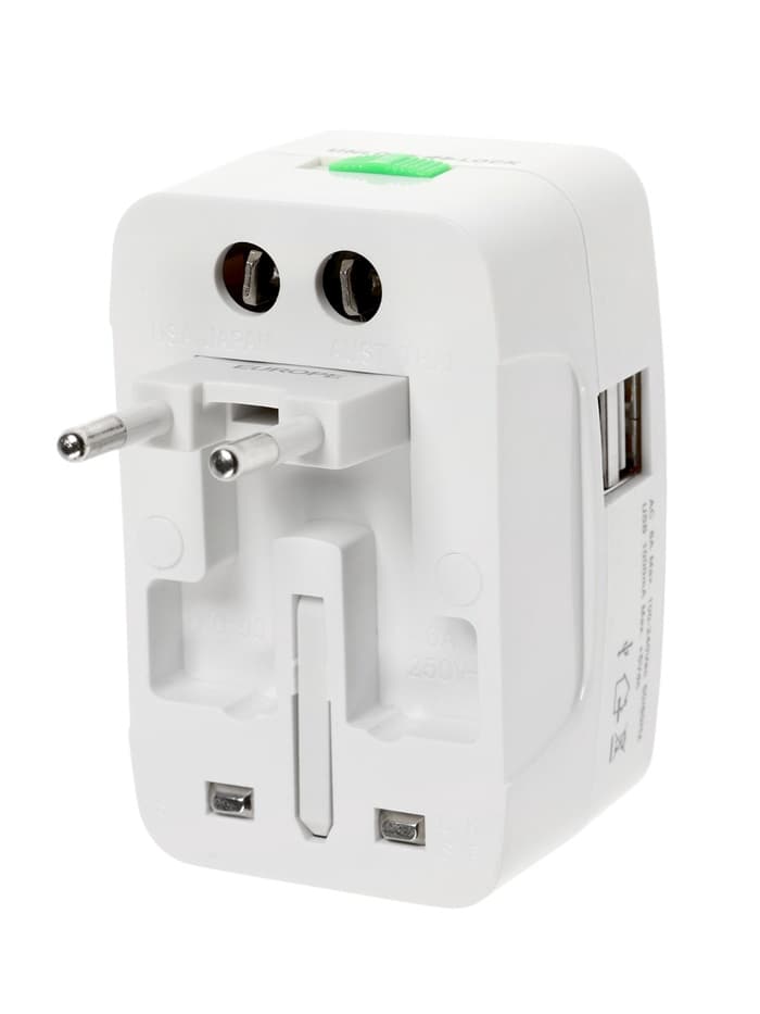 Адаптер универсальный 5 в 1, 6 А, 2 USB-A, 220 В, белый