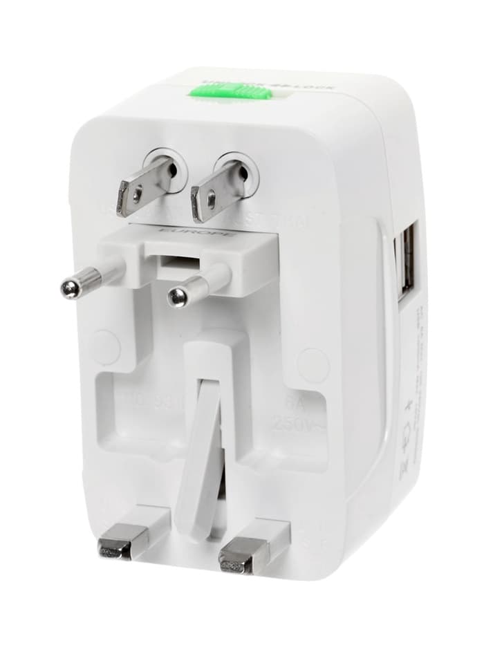 Адаптер универсальный 5 в 1, 6 А, 2 USB-A, 220 В, белый