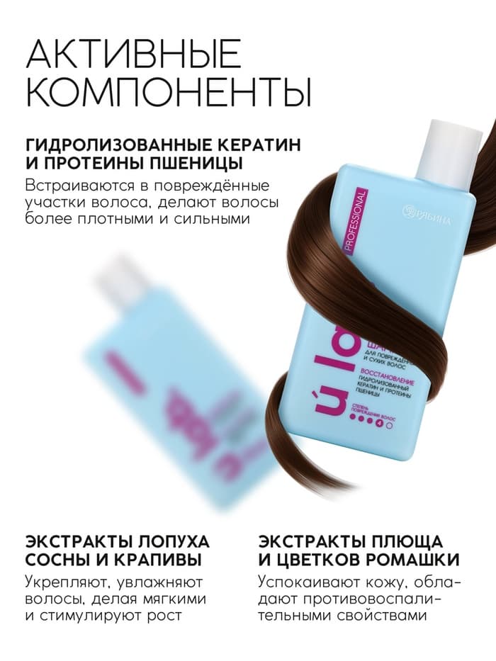 Профессиональный восстанавливающий шампунь женский, для сухих и пористых волос с кератином и протеинами пшеницы, 250 мл ULAB