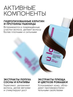 Профессиональный восстанавливающий шампунь женский, для сухих и пористых волос с кератином и протеинами пшеницы, 250 мл ULAB