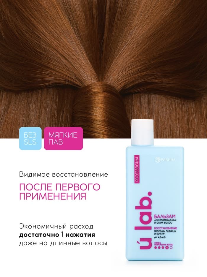 Профессиональный восстанавливающий бальзам для сухих и пористых волос с кератином и протеинами пшеницы, 250 мл ULAB