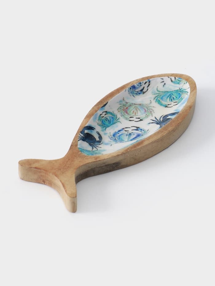 Блюдо в форме рыбки «Крабы», 25.5×10×2 см, дерево манго