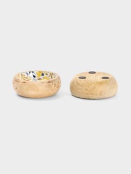 Набор розеток на подносе «Желтые и синие цветы», 3 шт., 33.5×13×6.5 см, дерево манго