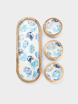 Набор розеток на подносе «Крабы», 3 шт., 33.5×13×6.5 см, дерево манго