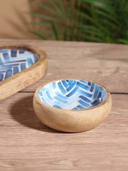 Набор розеток на подносе «Синяя мозаика», 3 шт., 33.5×13×6.5 см, дерево манго