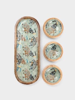 Набор розеток на подносе «Мудрый слон», 3 шт., 33.5×13×6.5 см, дерево манго