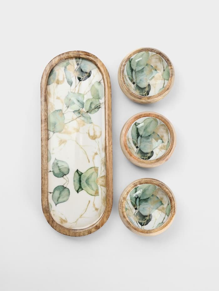 Набор розеток на подносе «Листья», 3 шт., 33.5×13×6.5 см, дерево манго