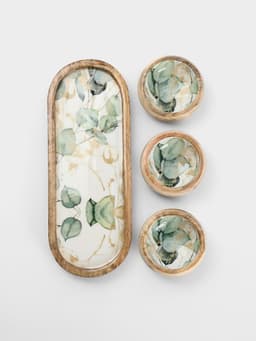 Набор розеток на подносе «Листья», 3 шт., 33.5×13×6.5 см, дерево манго