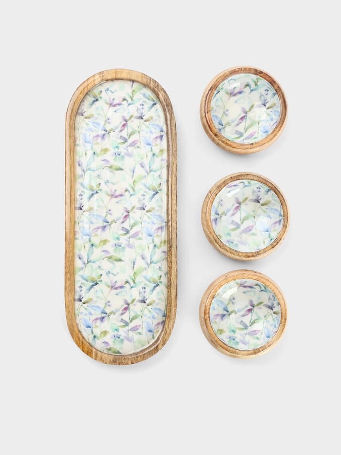 Набор розеток на подносе «Оттенки сирени», 3 шт., 33.5×13×6.5 см, дерево манго