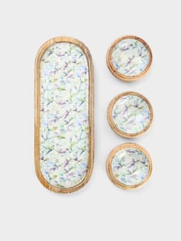 Набор розеток на подносе «Оттенки сирени», 3 шт., 33.5×13×6.5 см, дерево манго