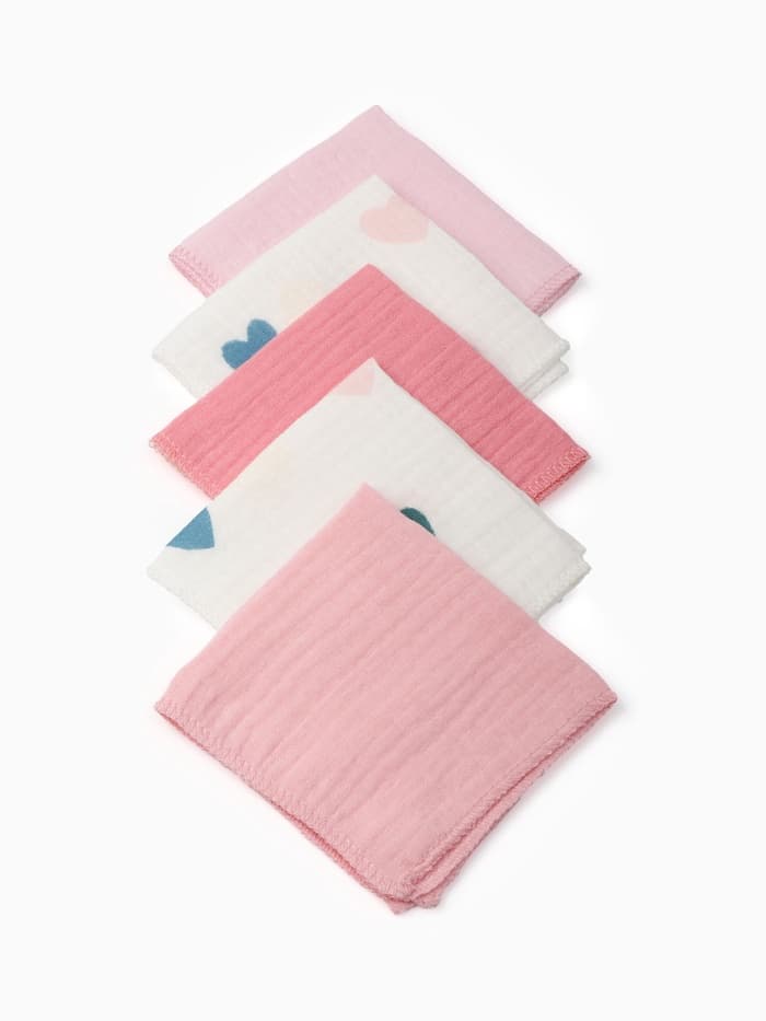 Набор платочков «Крошка Я» Colored hearts (вид 1), 20×20 см, 5 шт., муслин, хлопок 100%