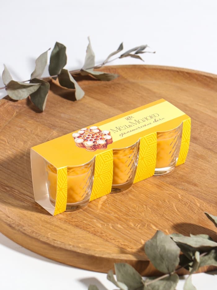 Ароматическая свеча в стакане, набор 3 шт., по 50 мл, 10 ч, 32 г, молоко-мёд