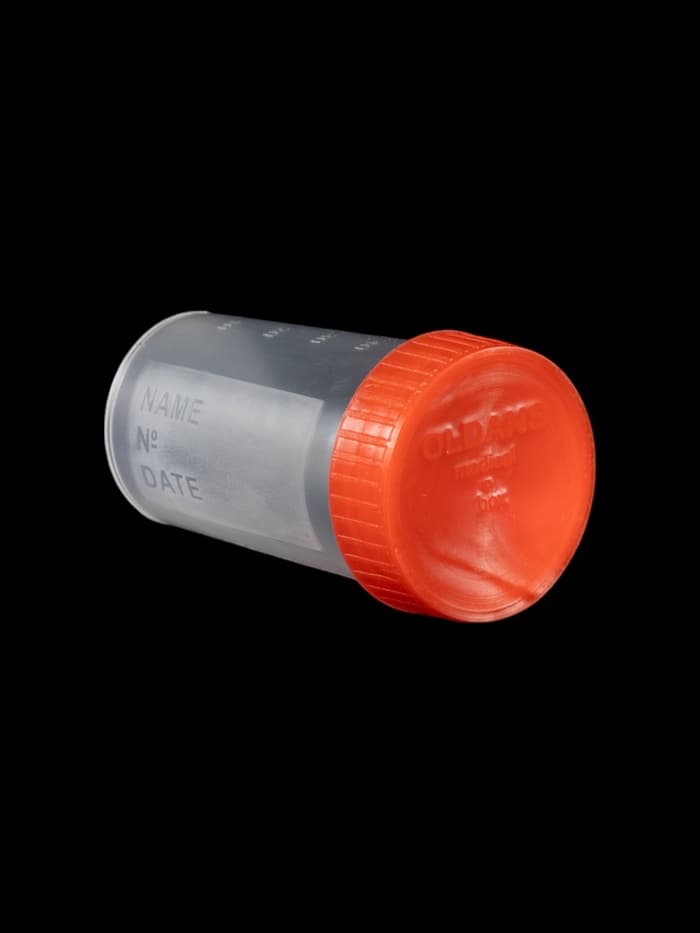 Контейнер для биоматериалов 60 мл, завинчивающаяся крышка, матовое окно, индивидуальная упаковка