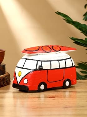 Копилка «Микроавтобус», 24×12×13.5 см, дерево, красный