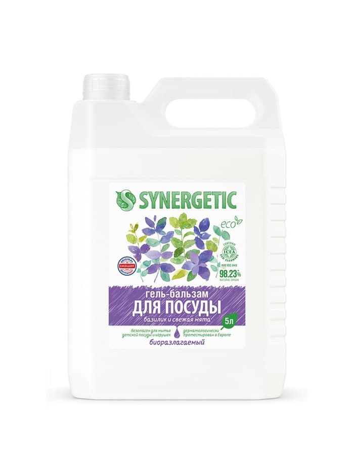 Средство для мытья посуды Synergetic «Базилик и свежая мята», биоразлагаемое, гель-бальзам, 5 л