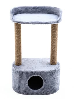 Домик для кошек с когтеточкой, 51×31×87 см, с овальной полкой, джут, серый