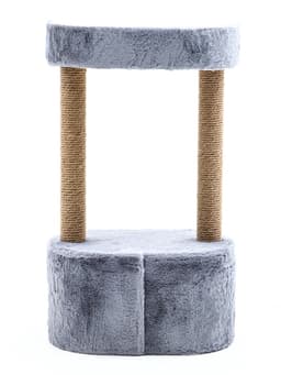 Домик для кошек с когтеточкой, 51×31×87 см, с овальной полкой, джут, серый