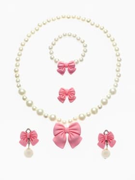 Набор детских украшений Выбражулька «Бант», 4 предмета: кулон, браслет d=6 см кольцо, клипсы, бело-розовый