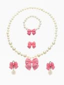 Набор детских украшений Выбражулька «Бант», 4 предмета: кулон, браслет d=6 см кольцо, клипсы, бело-розовый
