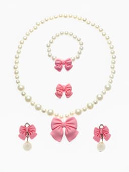 Набор детских украшений Выбражулька «Бант», 4 предмета: кулон, браслет d=6 см кольцо, клипсы, бело-розовый