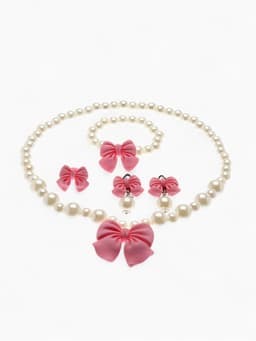 Набор детских украшений Выбражулька «Бант», 4 предмета: кулон, браслет d=6 см кольцо, клипсы, бело-розовый
