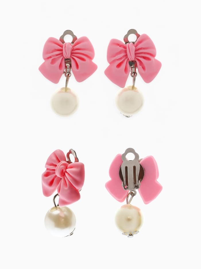 Набор детских украшений Выбражулька «Бант», 4 предмета: кулон, браслет d=6 см кольцо, клипсы, бело-розовый