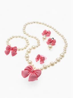 Набор детских украшений Выбражулька «Бант», 4 предмета: кулон, браслет d=6 см кольцо, клипсы, бело-розовый