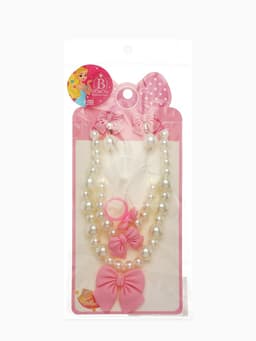 Набор детских украшений Выбражулька «Бант», 4 предмета: кулон, браслет d=6 см кольцо, клипсы, бело-розовый