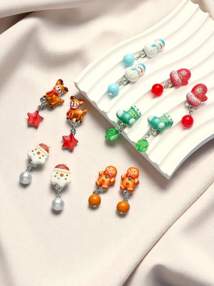 Серьги клипсы детские набор 6 пар «Выбражулька. Новогодний», разноцветные