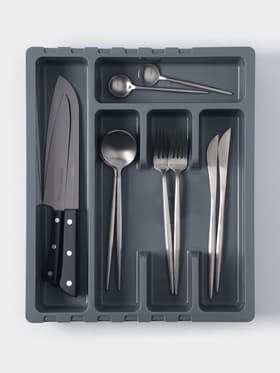 Лоток для столовых приборов раздвижной Martika «Смарт», 5 секций, 36×30×5 см, пластик, тёмно-серый