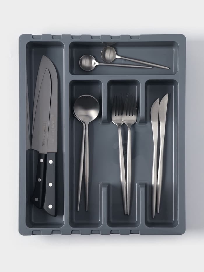 Лоток для столовых приборов раздвижной Martika «Смарт», 5 секций, 36×30×5 см, пластик, тёмно-серый