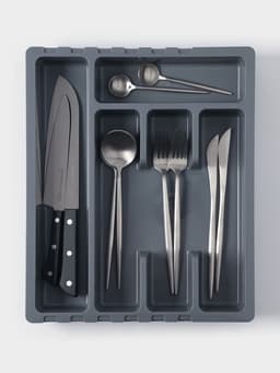 Лоток для столовых приборов раздвижной Martika «Смарт», 5 секций, 36×30×5 см, пластик, тёмно-серый