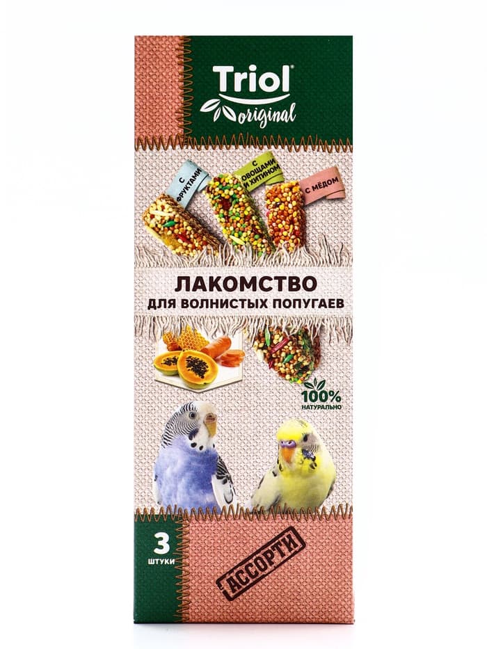Лакомство Triol для волнистых попугаев, ассорти, 3 шт., 80 г