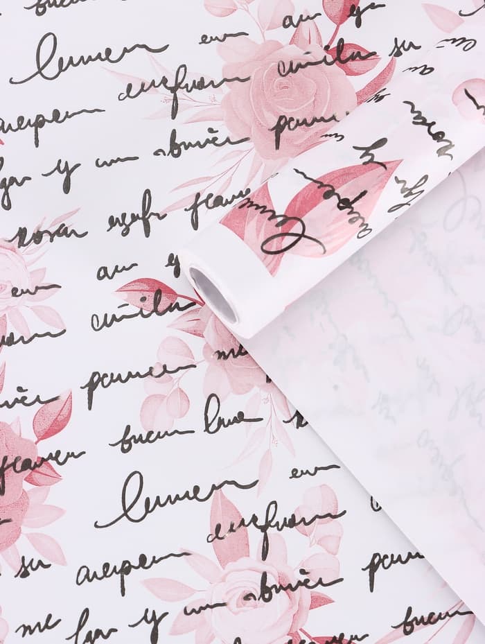 Бумага упаковочная крафт белый «Розы письмо», малиновый/графит, 0.72×10±5% м, 60 г