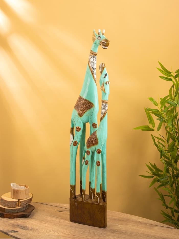 Сувенир «Жирафы», 20×15×100 см, дерево, бирюзовый