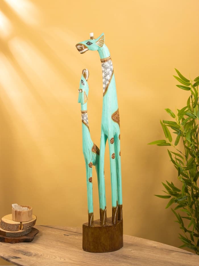 Сувенир «Жирафы», 20×15×100 см, дерево, бирюзовый