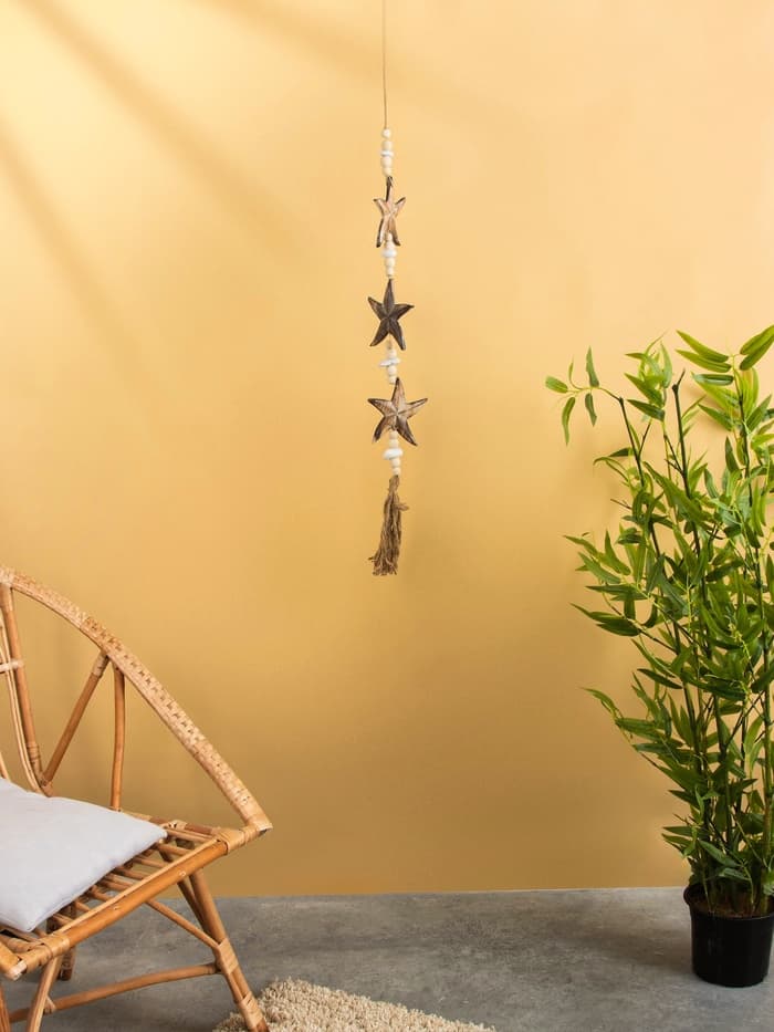 Подвеска декоративная «Звёздочки», 13×3×100 см, дерево, камень, коричневая