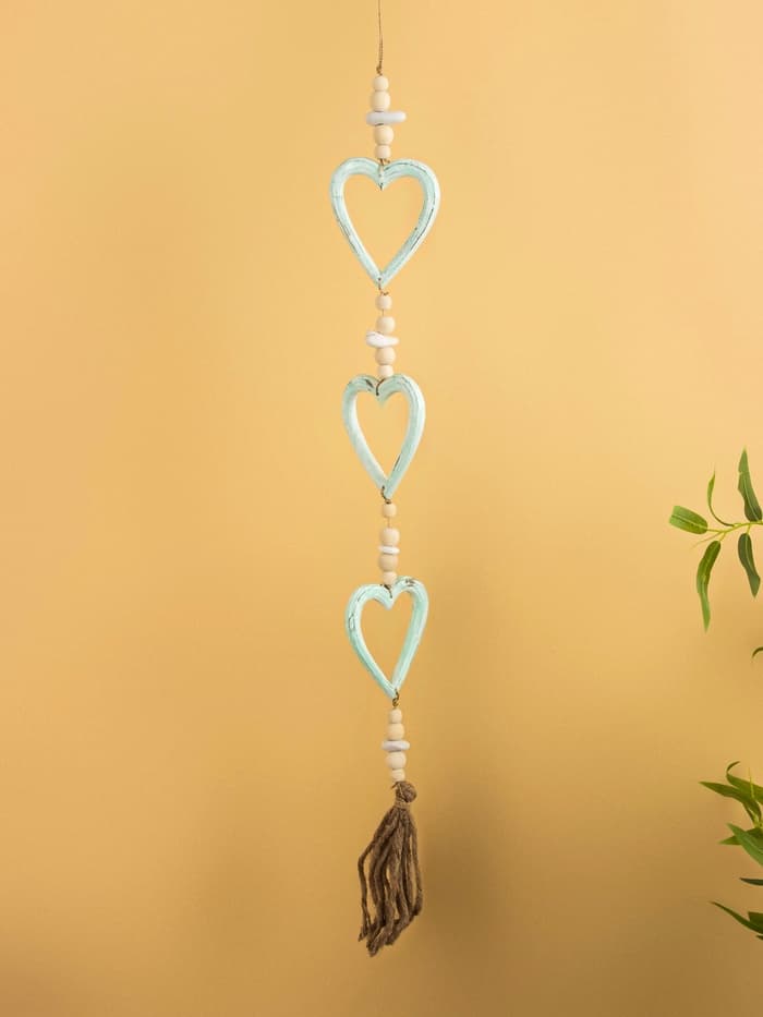 Подвеска декоративная «Сердечки», 13×3×100 см, дерево, камень