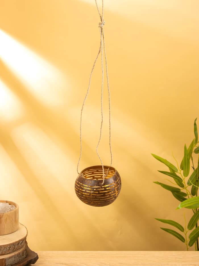 Подсвечник подвесной из кокоса, 8-12 см, коричневый