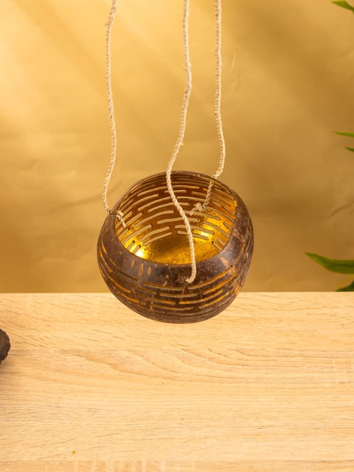 Подсвечник подвесной из кокоса, 8-12 см, коричневый